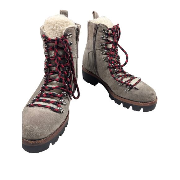 Jeffrey Campbell Boots Culvert Leather Suede‎ Gray Combat Sherpa Lined Moto 8 - Picture 1 of 10